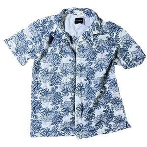 Tahari‎ Floral Embroidered Button Down Shirt Short Sleeve White Blue